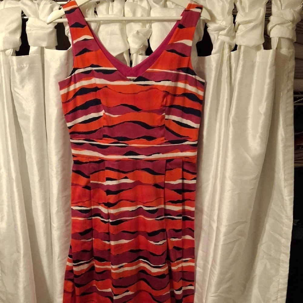 Anne Klein Orange and Pink Patterned Midi Dress 8